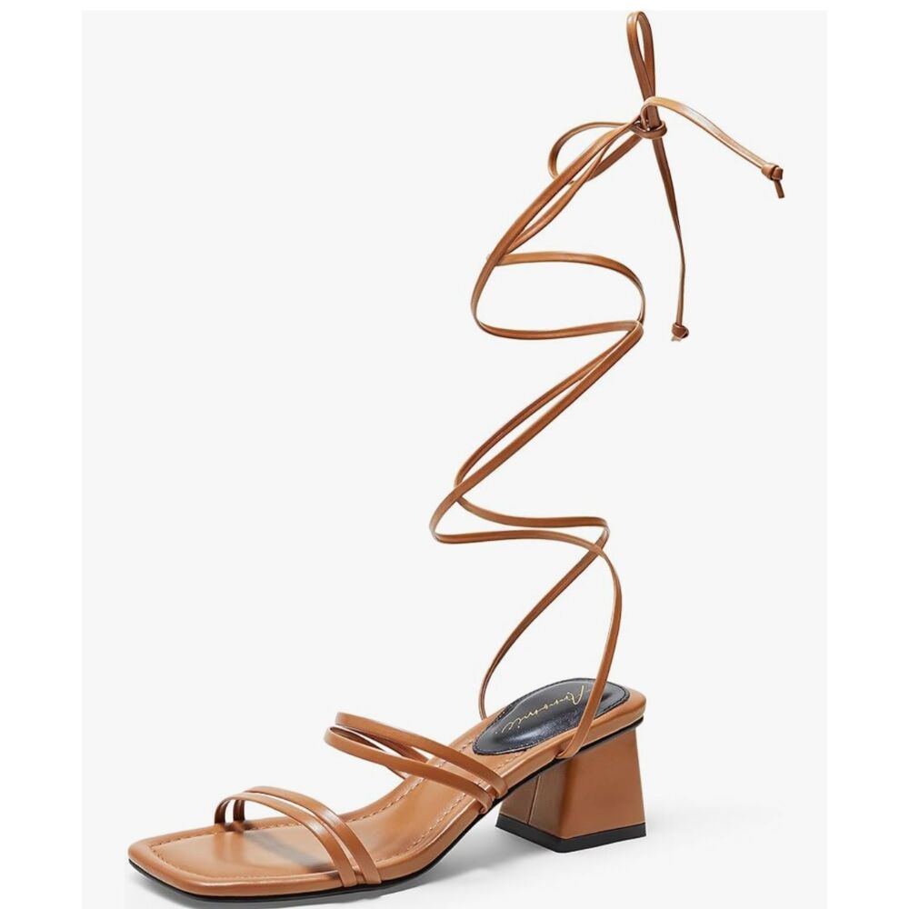 👡 Arromic Lace-Up Block Heel Sandals Brown – Size 6 – NEW